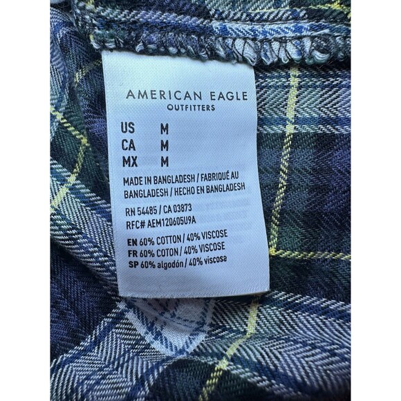 AMERICAN EAGLE Flannel Patch Elbows Semi Crop Plaid Button Up Women's MEDIUM NWT - Picture 8 of 11